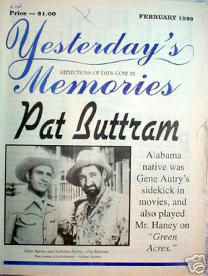 Pat Buttram on the cover of Yesterday's Memories