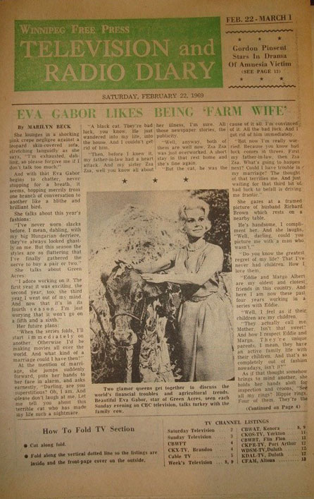 Eva Gabor in The Winnipeg Free Press Television and Radio Diary