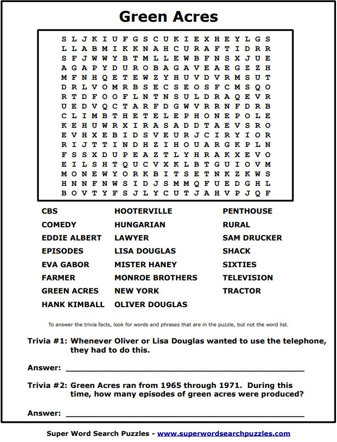 A Green Acres Word Search Puzzle...NO CHEATING!